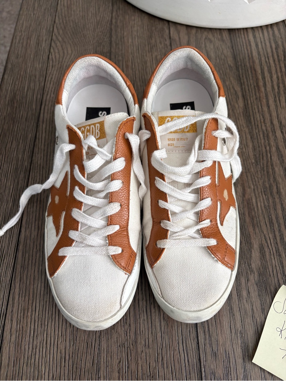 Golden Goose Women’s White Leather Sneakers with Tan Star Accents - Picture 2 of 5